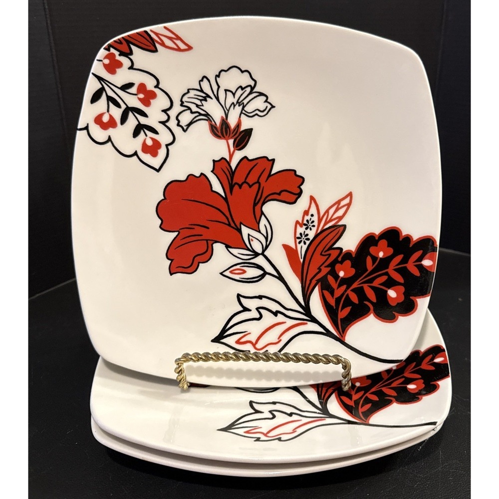Coventry Porcelain Salad‎ Plates Plate Velvet Bouquet Set of 3 Red Black Floral